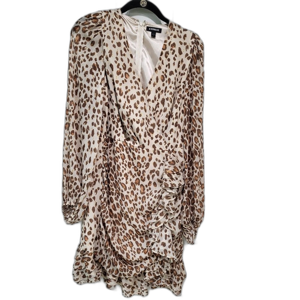 Express Animal Print Dress with Ruffle Hem -  Size Medium.  Long Sleeves.